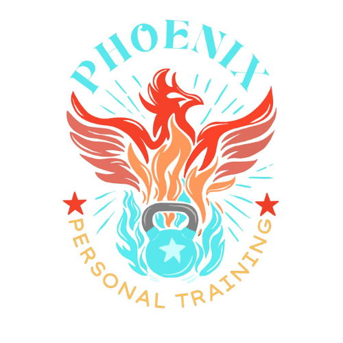 Logo design  for Phoenix Personal Training. It's a stylized image of a Phoenix over a kettle bell. 
